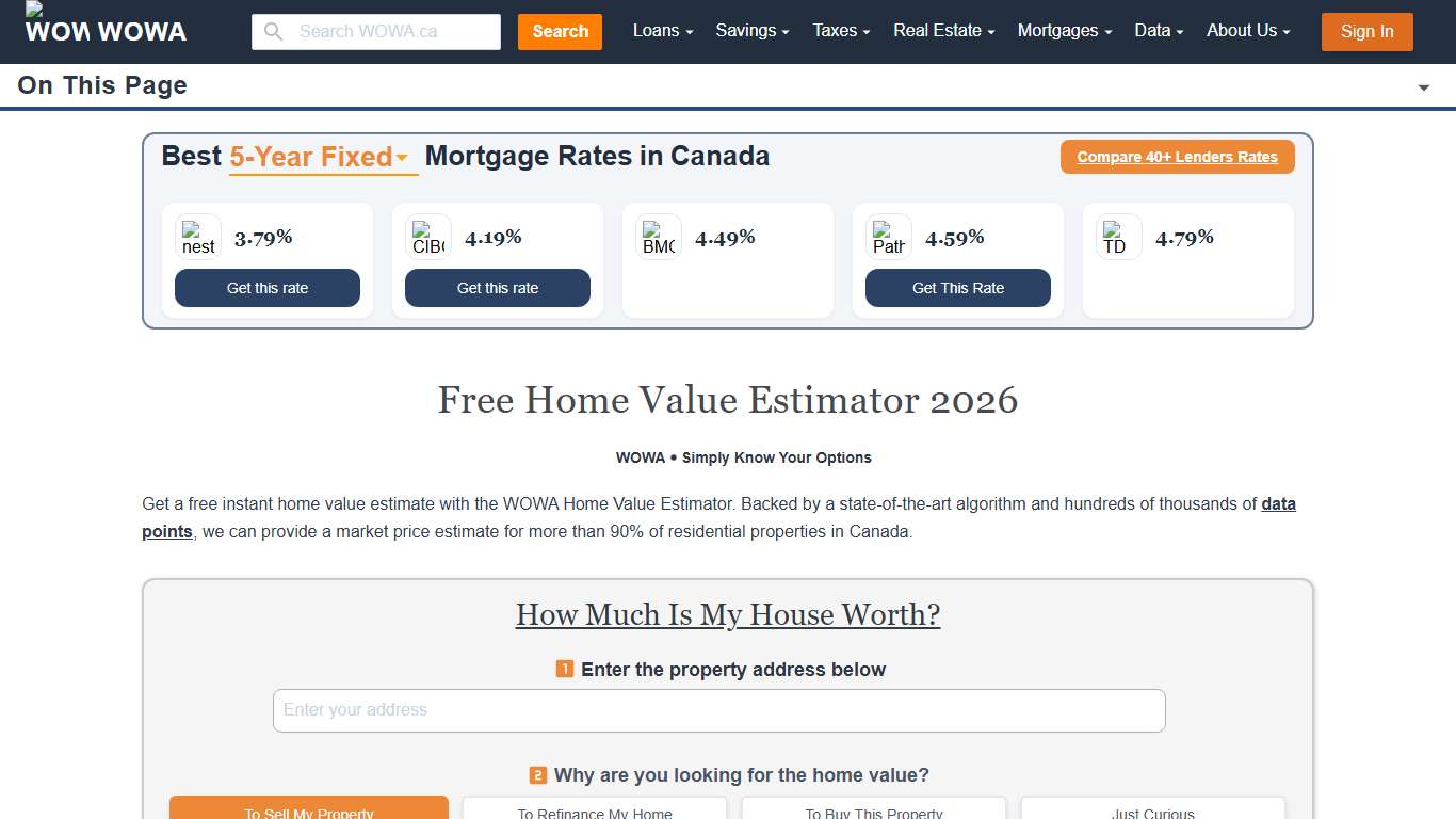 Free Home Value Estimator 2026 WOWA.ca