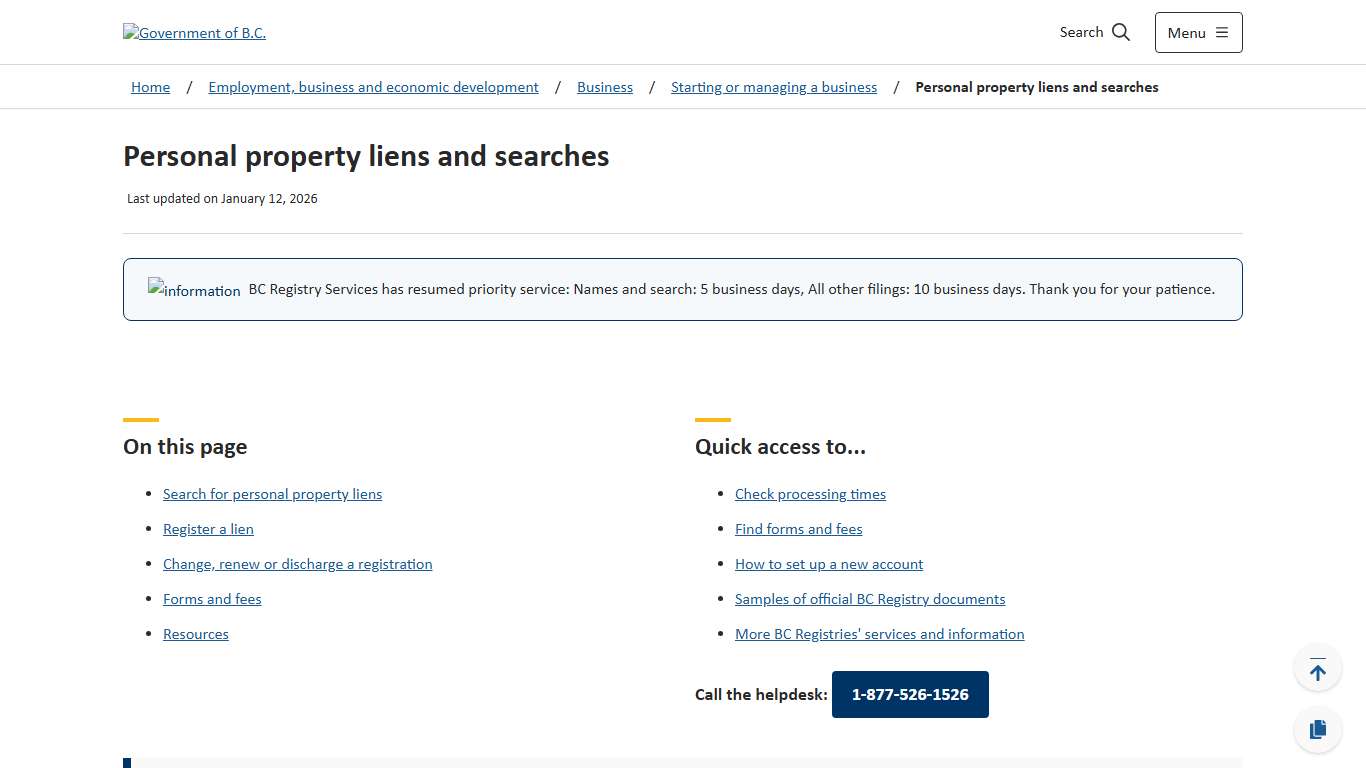 Personal property liens and searches - Province of British Columbia